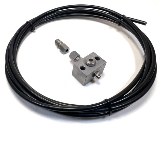 grease kit with 1 outlet, anchor block, grease nipple, and a flexible tube system with multiple fitting options for versatile lubrication setups